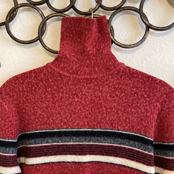 SOLD❣️❣️Vintage 90s Old Navy Wool Blend Red Striped Turtleneck Knit Sweater✨ - Picture 5 of 6